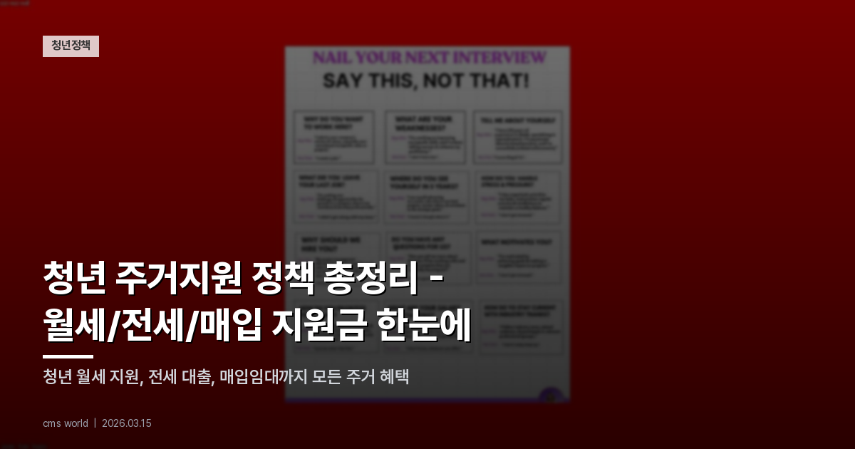 [2026] 청년 주거지원 정책 총정리 – 월세/전세/매입 지원금 한눈에