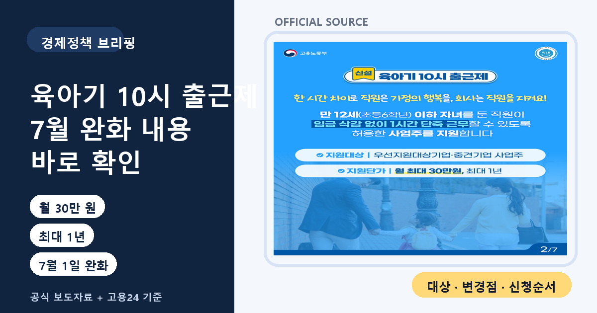 육아기 10시 출근제 사업주 지원금 | 7월 완화된 요건·신청방법